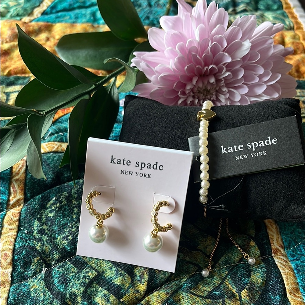 Kate Spade set of Pearl earrings and bracelet